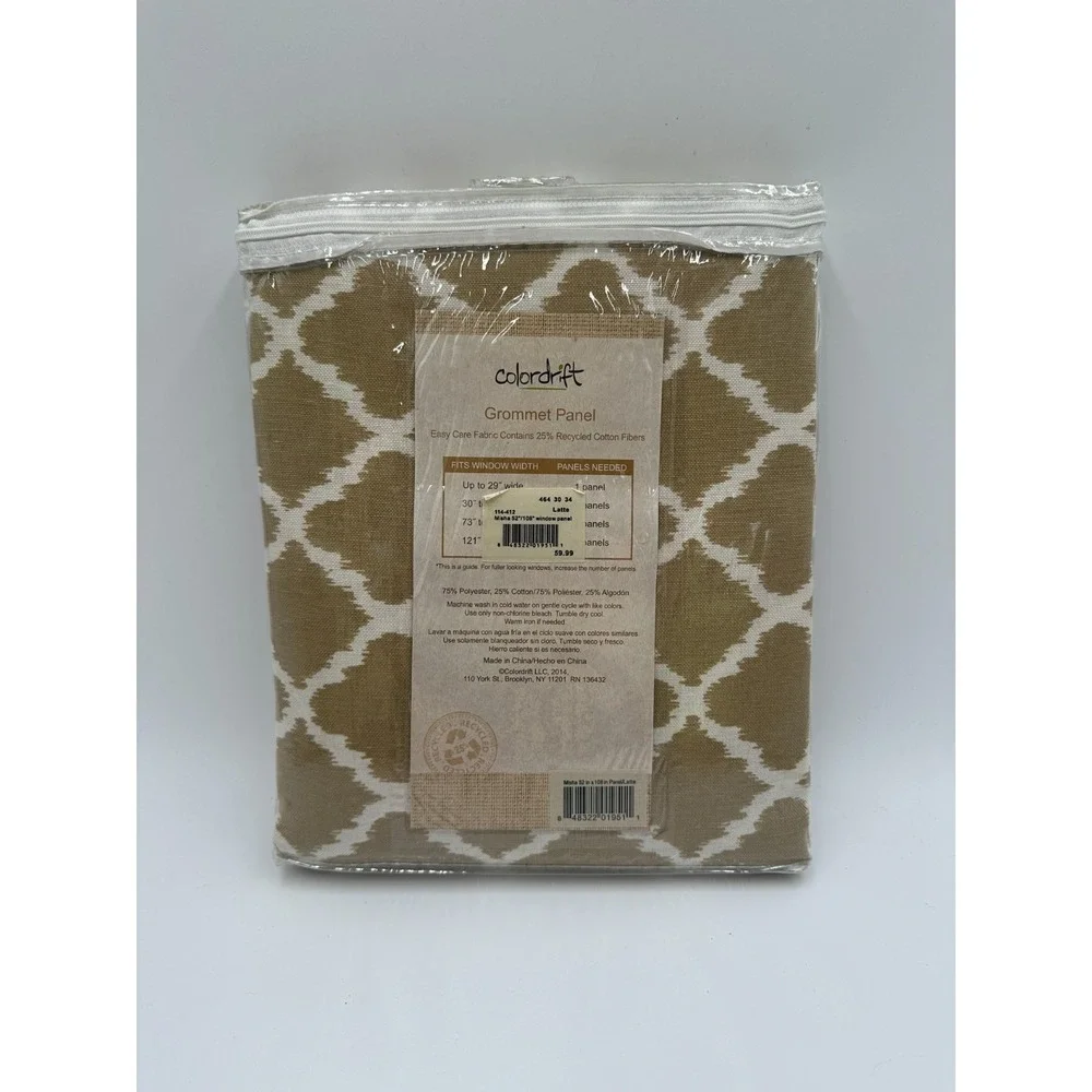 Colordrift Misha 52x108 Latte Lattice Grommet Panel Curtain New with Tags